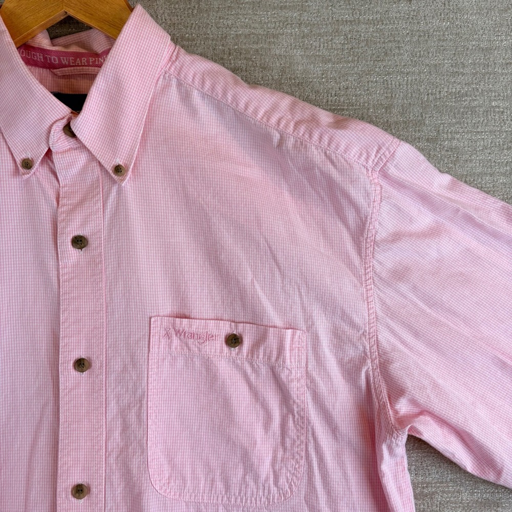 Wrangler Pink Micro Check Button Down Western Cowboy Shirt Mens Large Tall LT